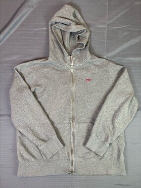 Levi’s Grey Full Zip Hoodie Men’s Large Standard Fit Red Logo Fleece Sweatshirt